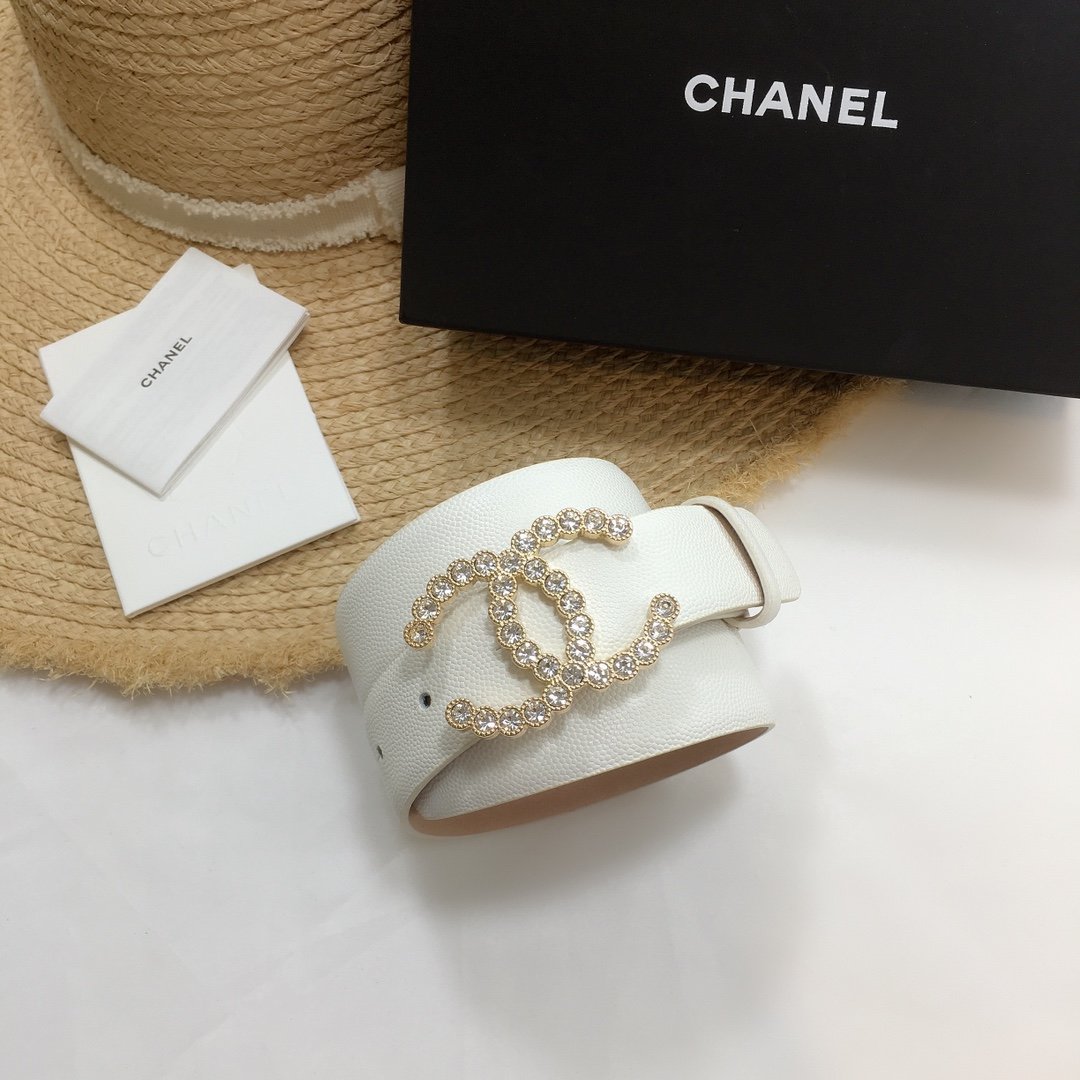 Chanel Belt With Beaded Buckle White With Gold Toned Hardware Women Belt