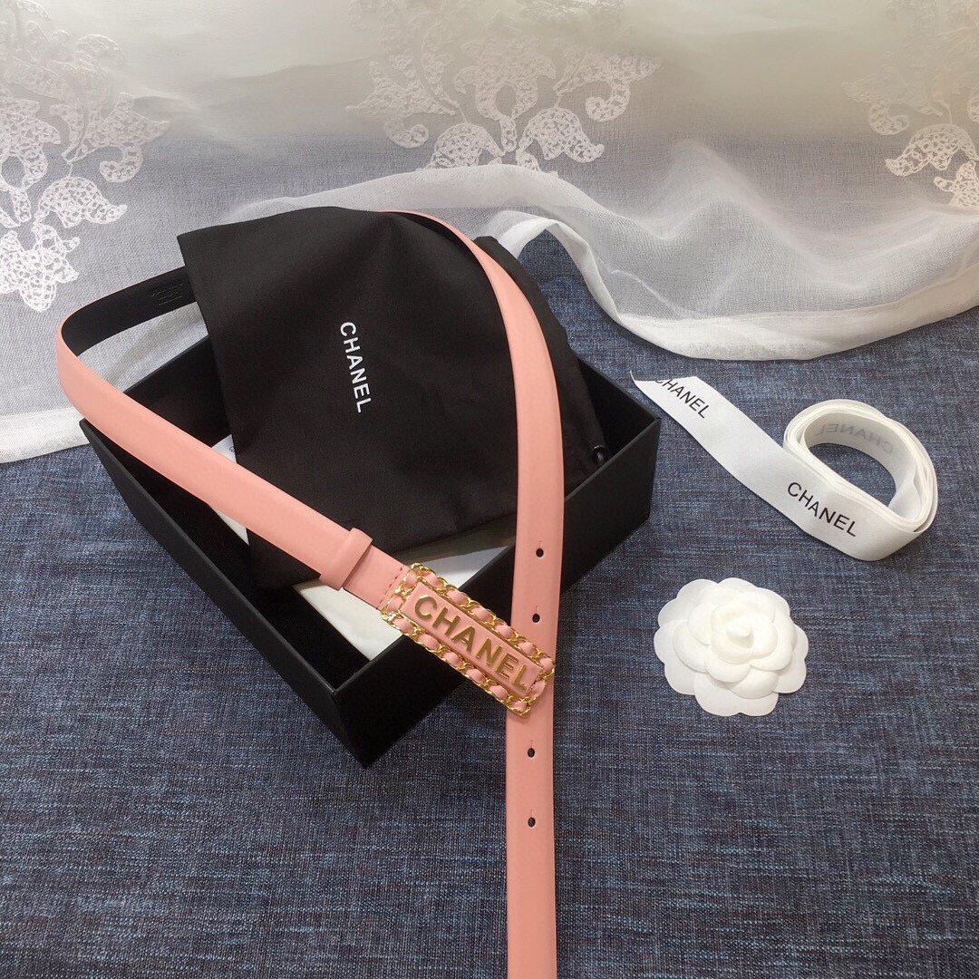 Chanel Belt With Chanel Signature Light Pink with Gold-Toned Metal Hardware Women Belt
