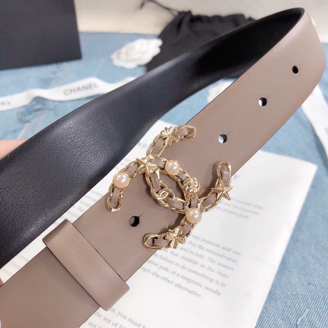 Chanel Belt With Double C Buckle Beige Gold Toned Hardware Women Belt