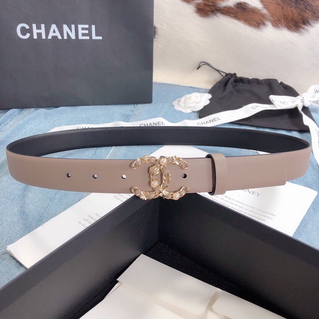Chanel Belt With Double C Buckle Beige Gold Toned Hardware Women Belt