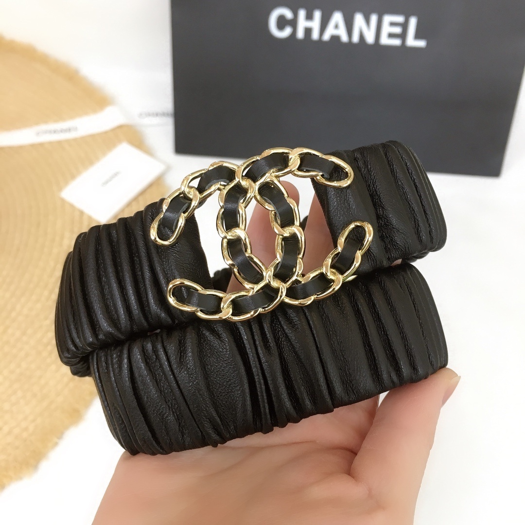 Chanel Belt With Double C Buckle Black Gold-Tone Metal and Strass Women Belt