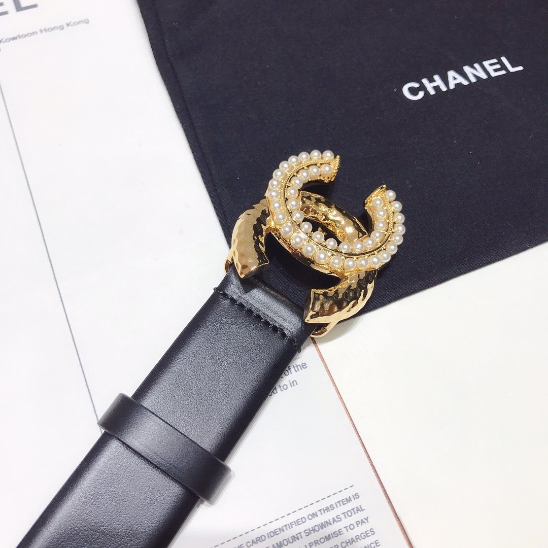 Chanel Belt With Double C Buckle Black With Beaded and Silver Gold Women Belt