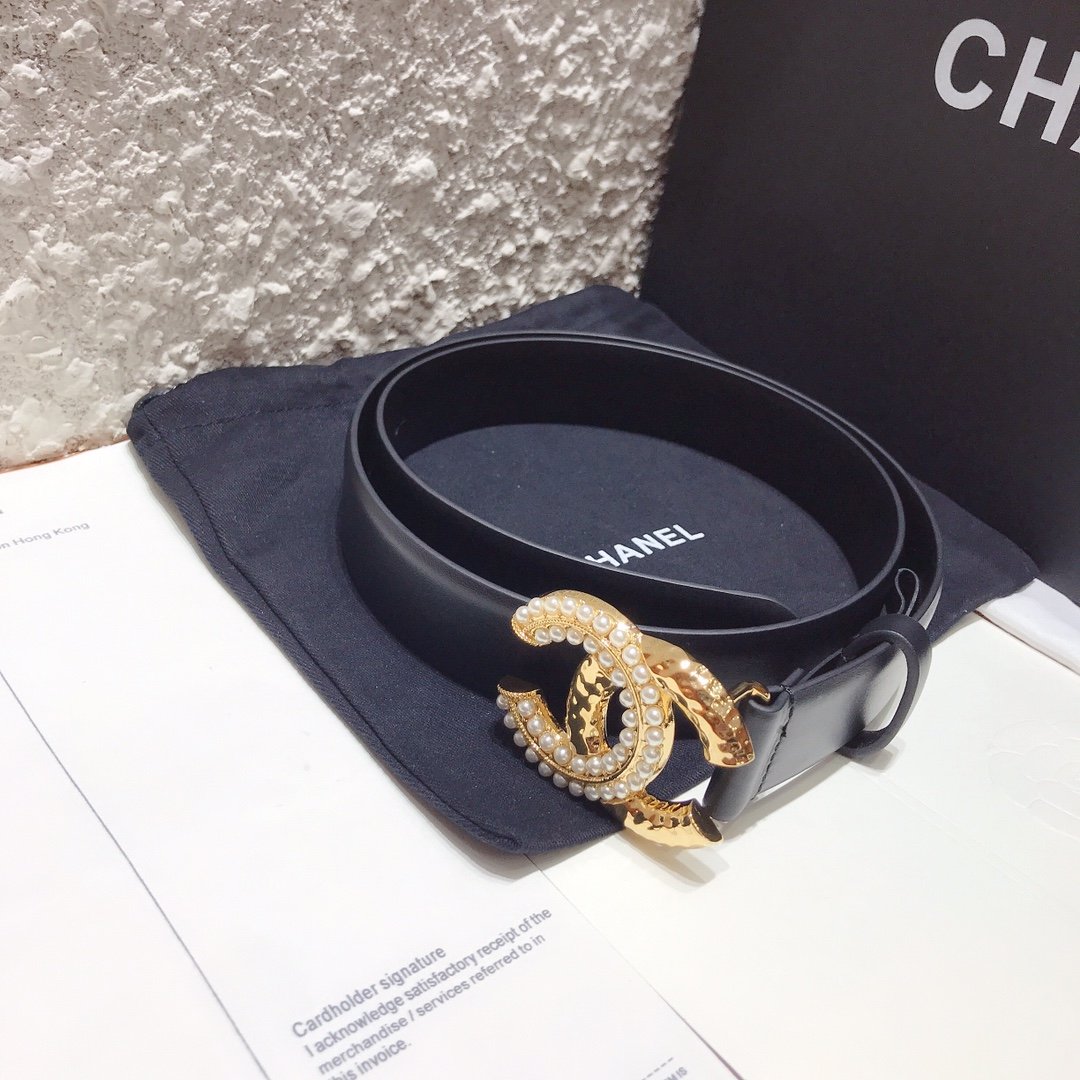 Chanel Belt With Double C Buckle Black With Beaded and Silver Gold Women Belt
