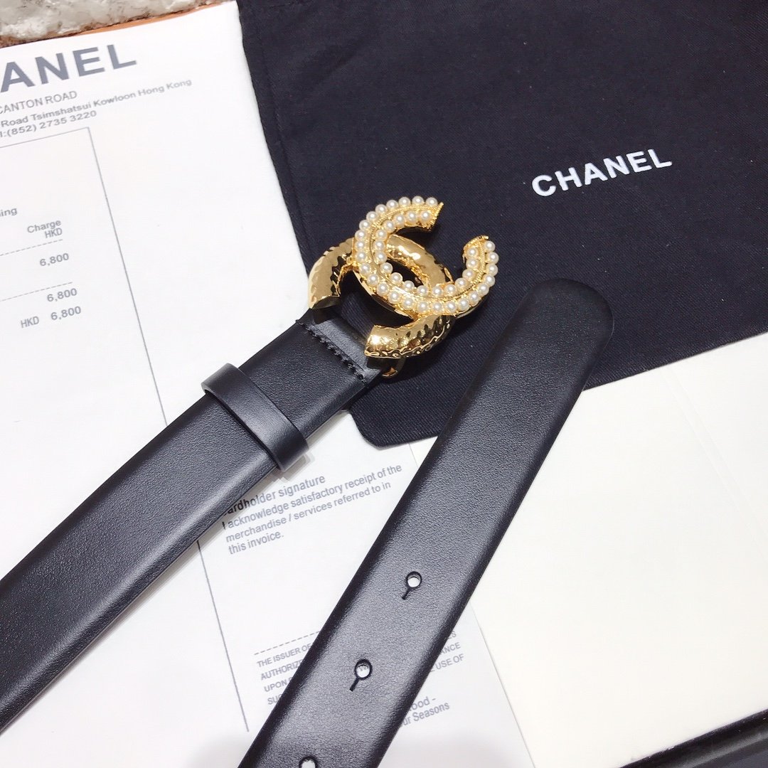 Chanel Belt With Double C Buckle Black With Beaded and Silver Gold Women Belt