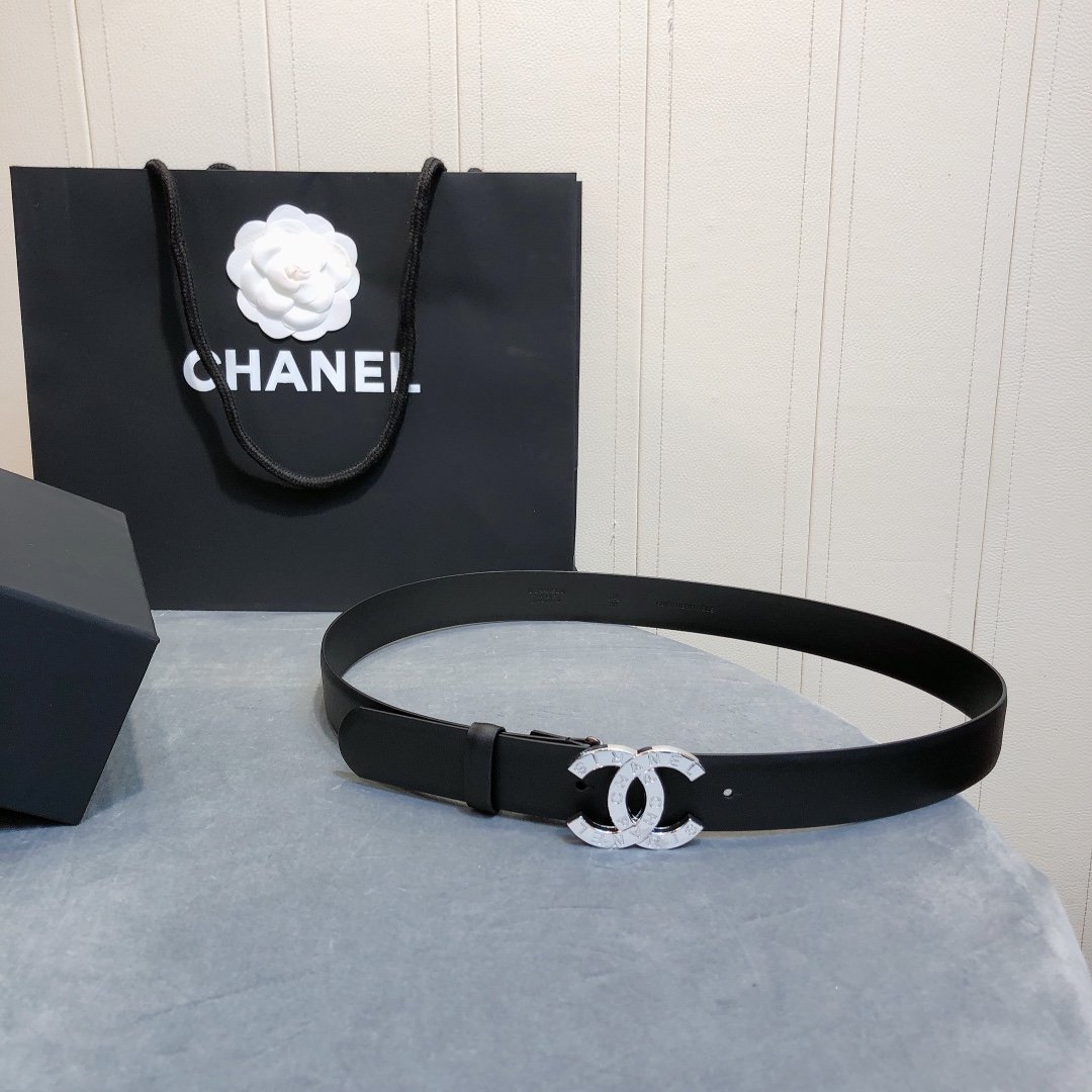 Chanel Belt With Double C Buckle Black With Full Silver Hardware Women Belt