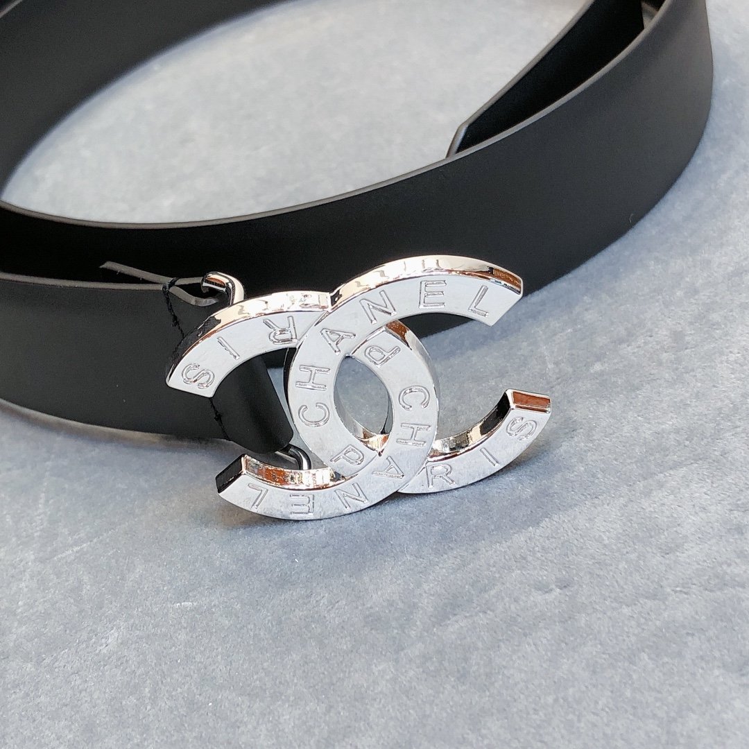 Chanel Belt With Double C Buckle Black With Full Silver Hardware Women Belt