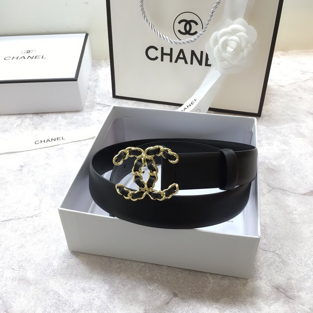 Chanel Belt With Double C Buckle Black with Mini Gold mix Black Hardware Women Belt