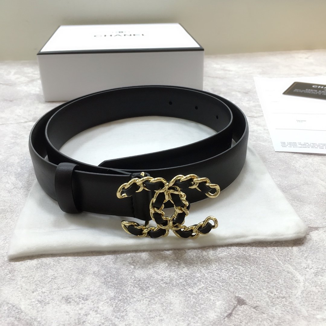 Chanel Belt With Double C Buckle Black with Mini Gold mix Black Hardware Women Belt