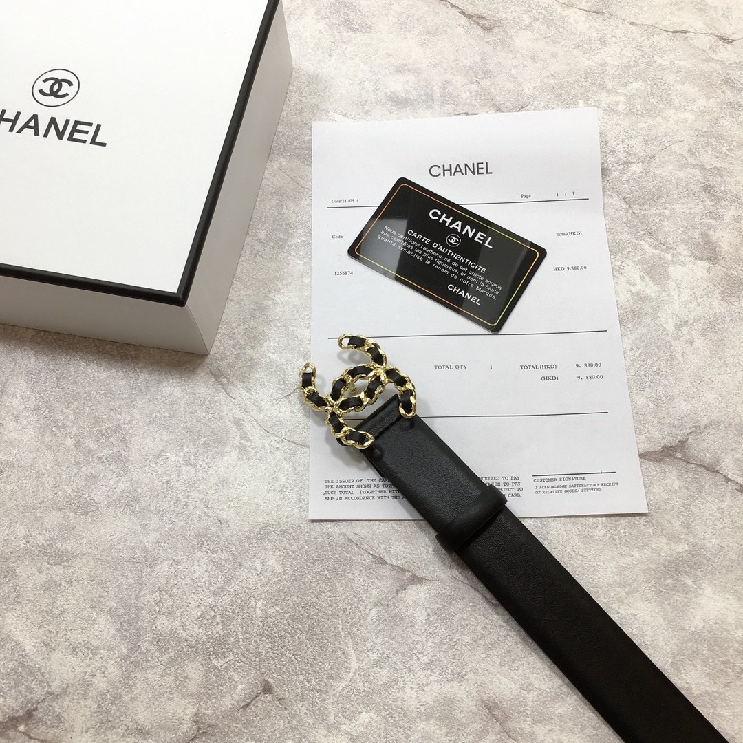 Chanel Belt With Double C Buckle Black with Mini Gold mix Black Hardware Women Belt
