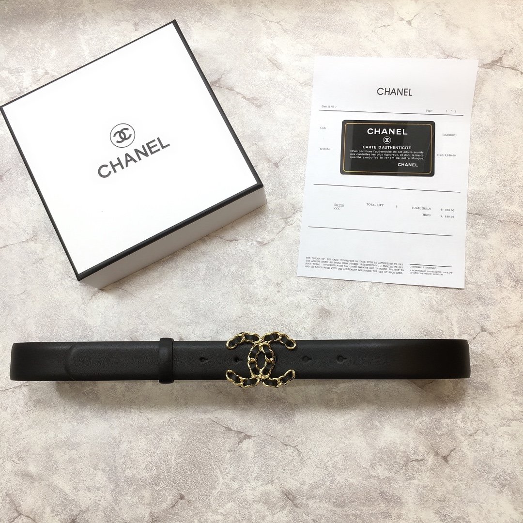 Chanel Belt With Double C Buckle Black with Mini Gold mix Black Hardware Women Belt