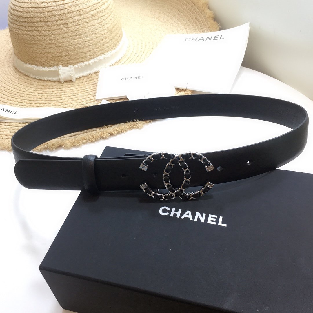 Chanel Belt With Double C Buckle Black with Silver mix Black Hardware Women Belt