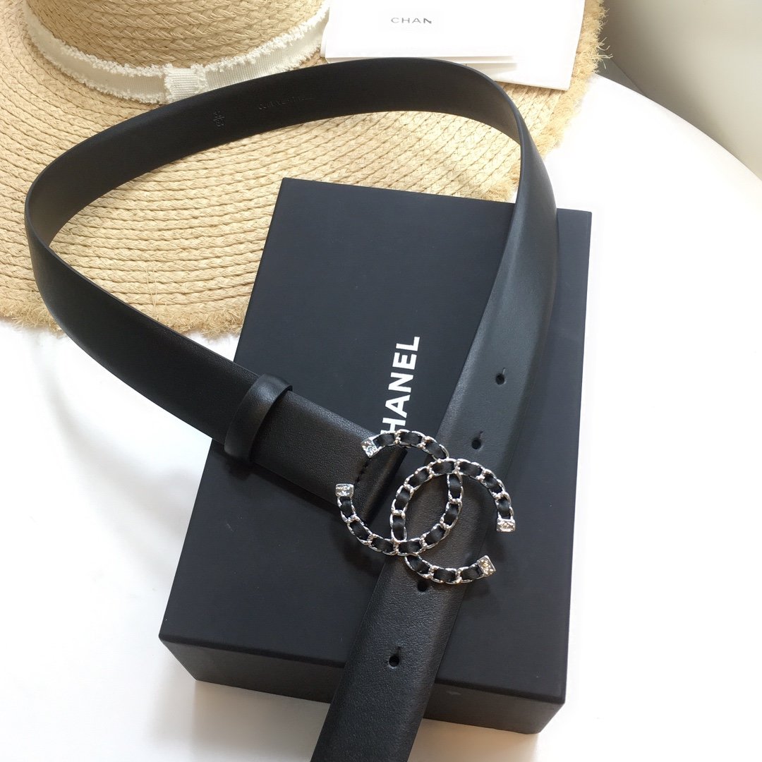 Chanel Belt With Double C Buckle Black with Silver mix Black Hardware Women Belt