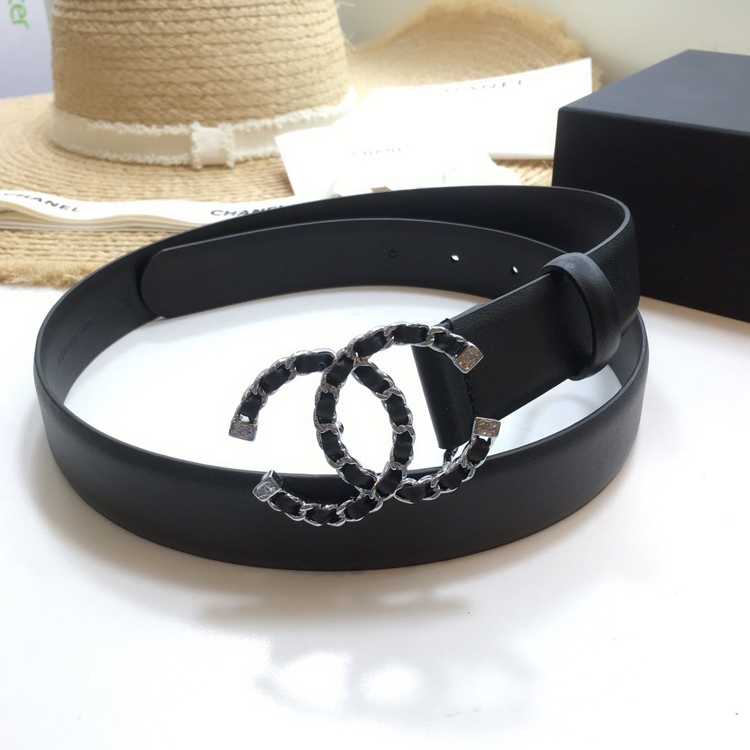 Chanel Belt With Double C Buckle Black with Silver mix Black Hardware Women Belt