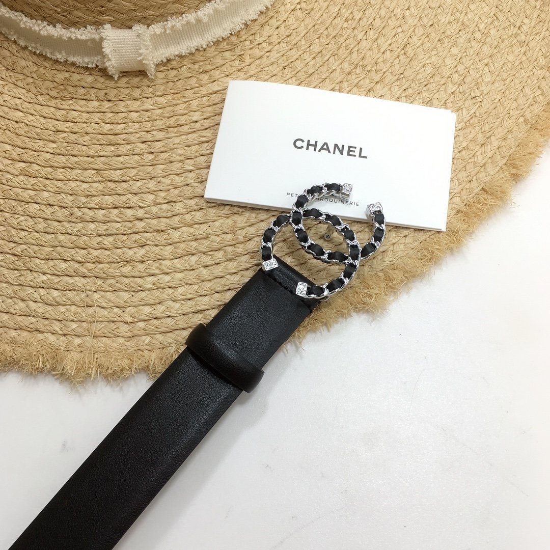 Chanel Belt With Double C Buckle Black with Silver mix Black Hardware Women Belt