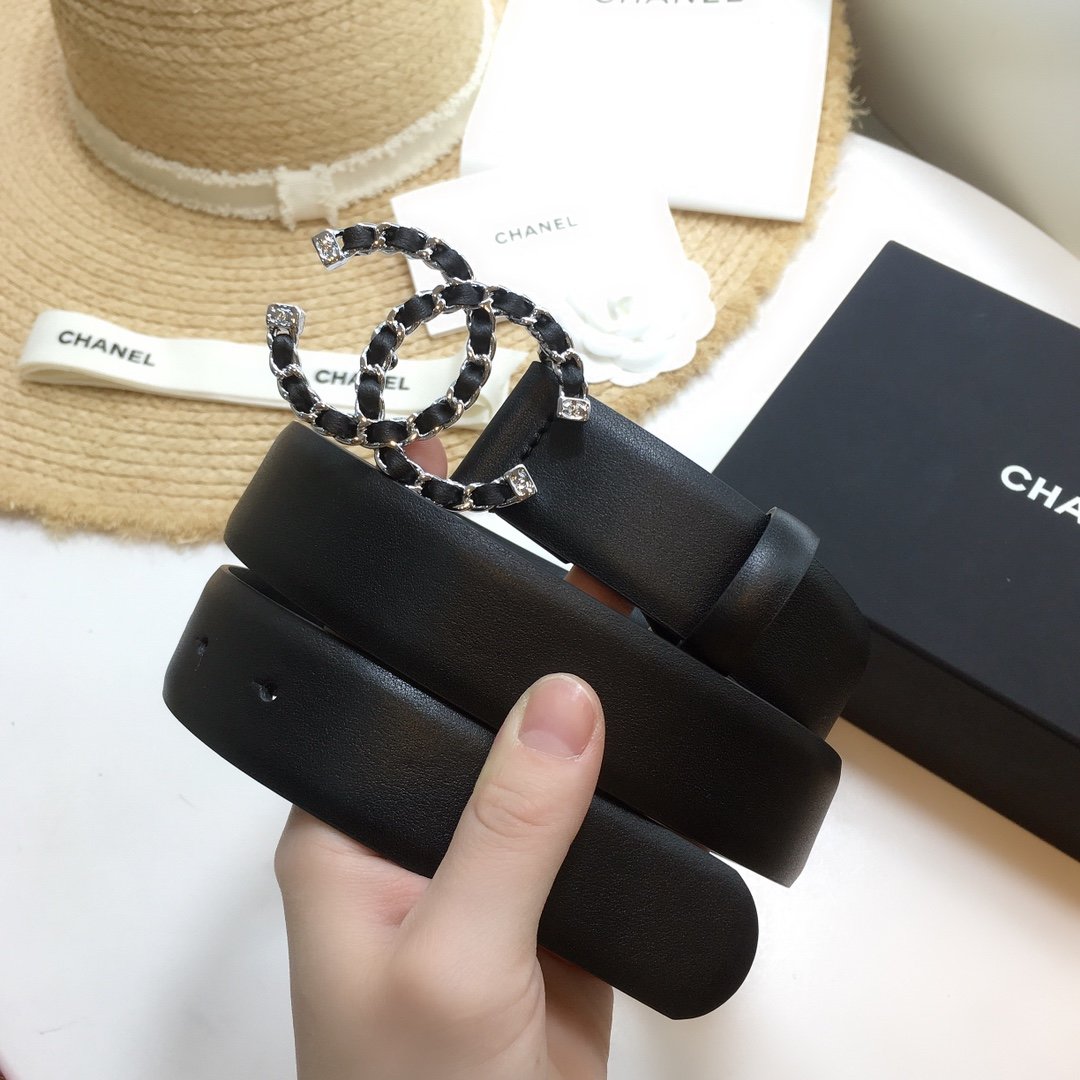 Chanel Belt With Double C Buckle Black with Silver mix Black Hardware Women Belt