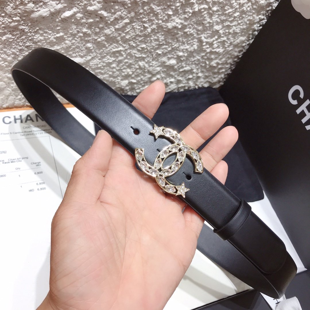 Chanel Belt With Double C Buckle Black With Star-Silver-Toned Hardware Women Belt