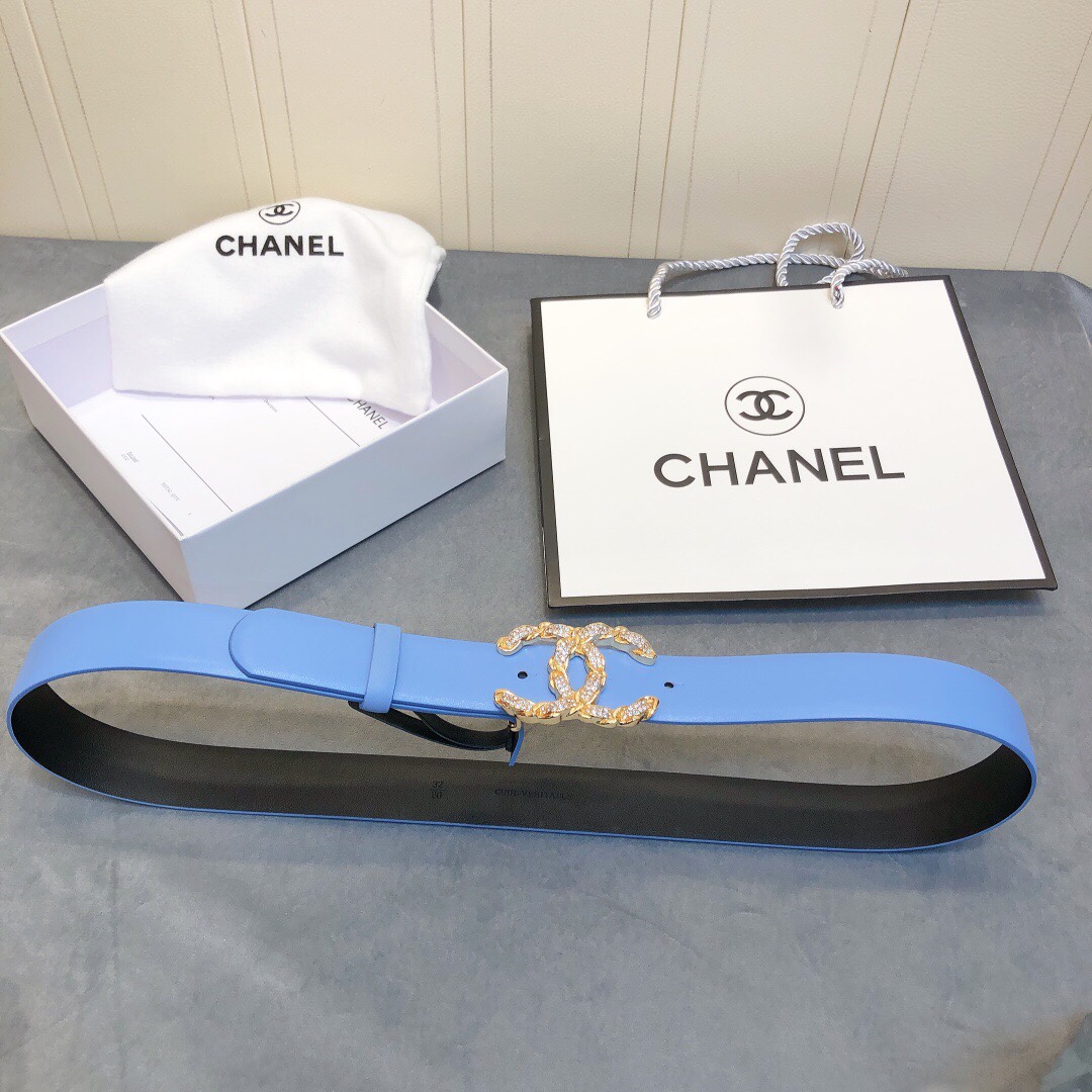 Chanel Belt With Double C Buckle Blue Women Belt