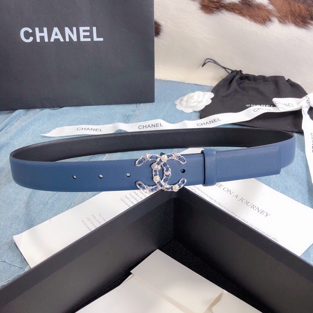 Chanel Belt With Double C Buckle Dark Blue Silver Toned Hardware Women Belt