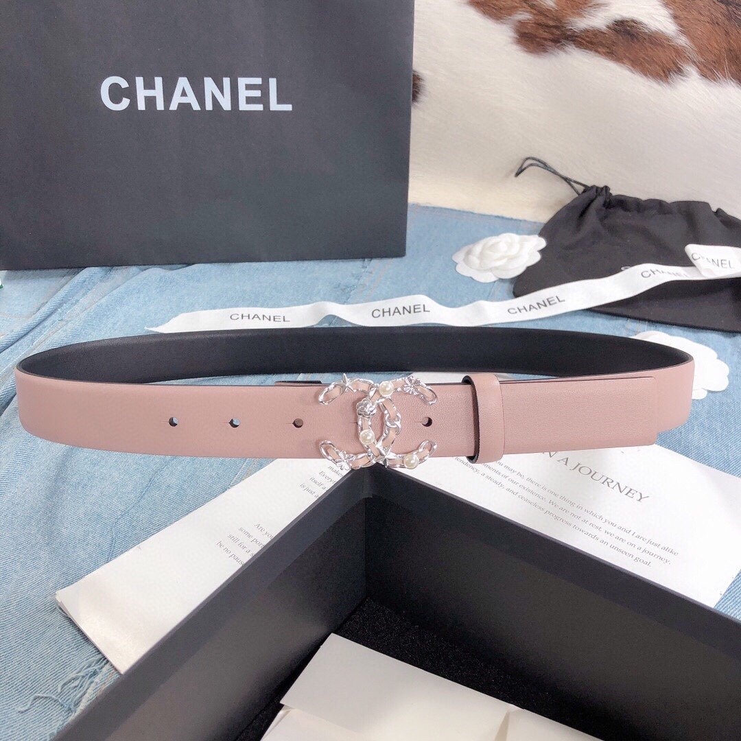 Chanel Belt With Double C Buckle Light Pink Silver Toned Hardware Women Belt