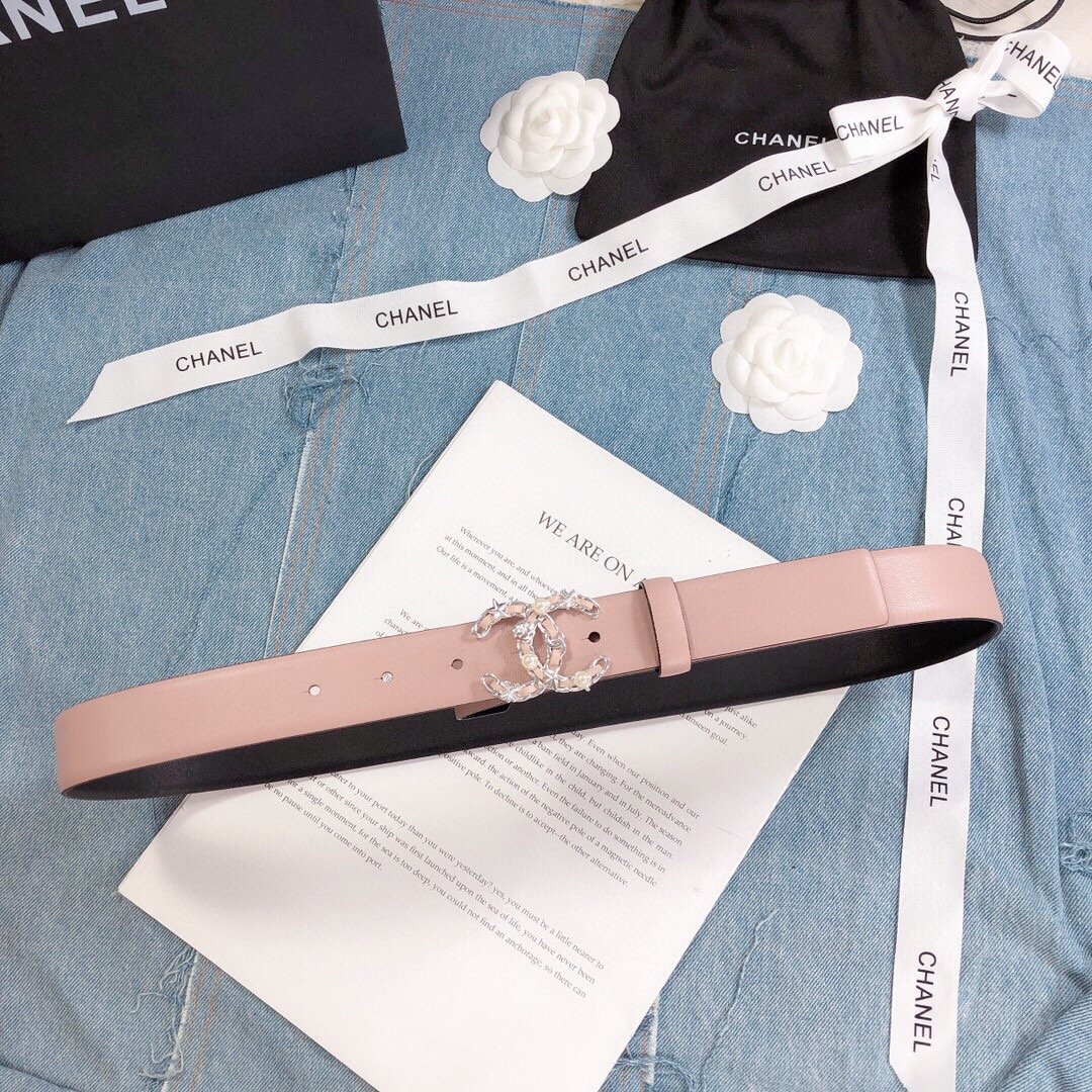 Chanel Belt With Double C Buckle Light Pink Silver Toned Hardware Women Belt