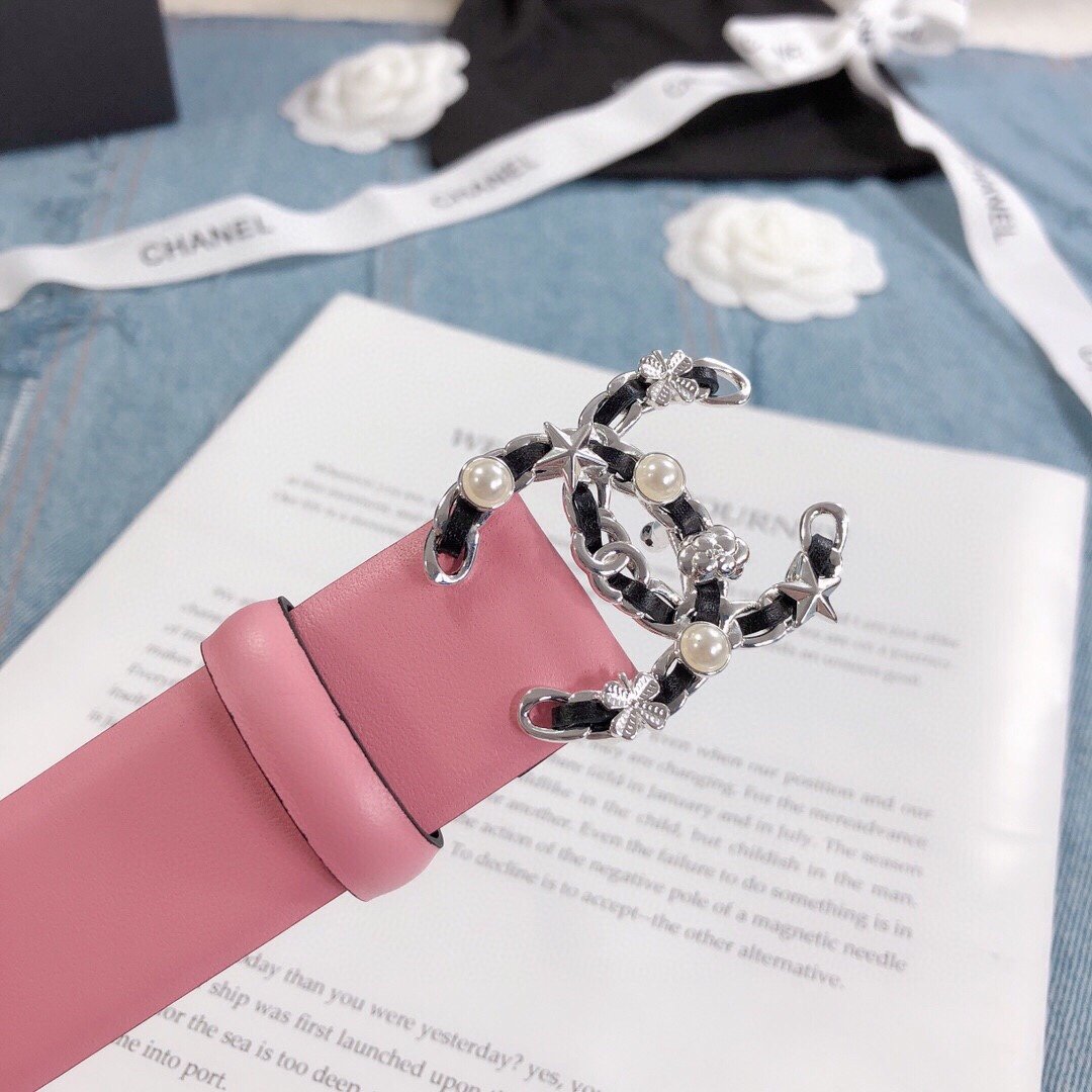 Chanel Belt With Double C Buckle Pink Silver Toned Hardware Women Belt