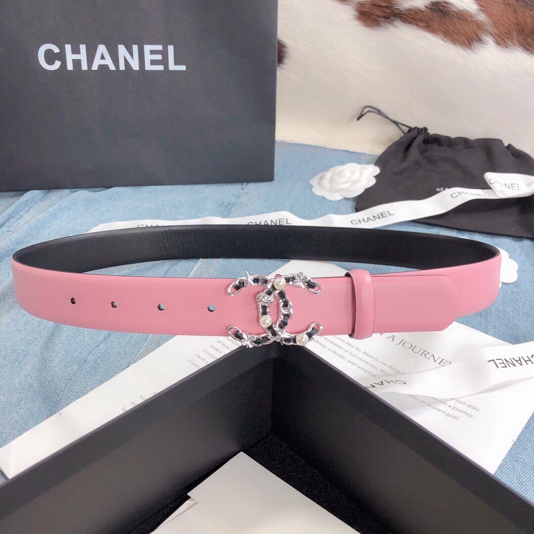 Chanel Belt With Double C Buckle Pink Silver Toned Hardware Women Belt