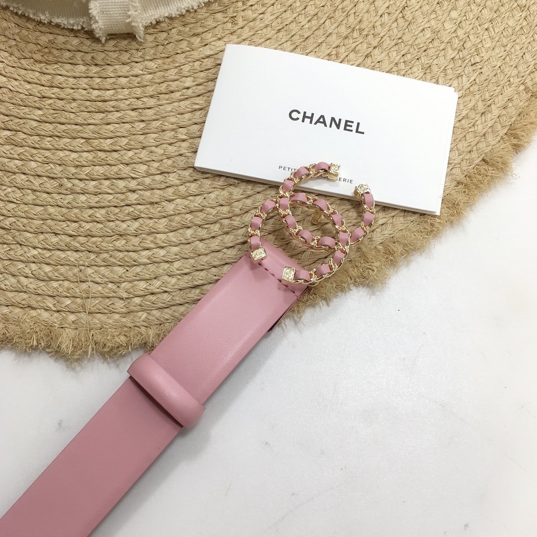 Chanel Belt With Double C Buckle Pink with Gold mix Pink Hardware Women Belt