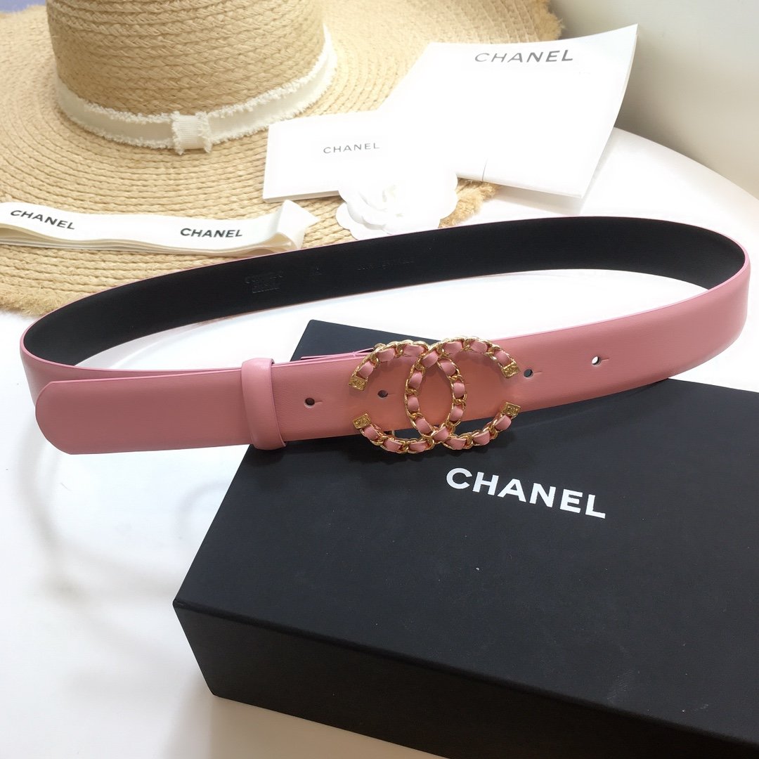 Chanel Belt With Double C Buckle Pink with Gold mix Pink Hardware Women Belt