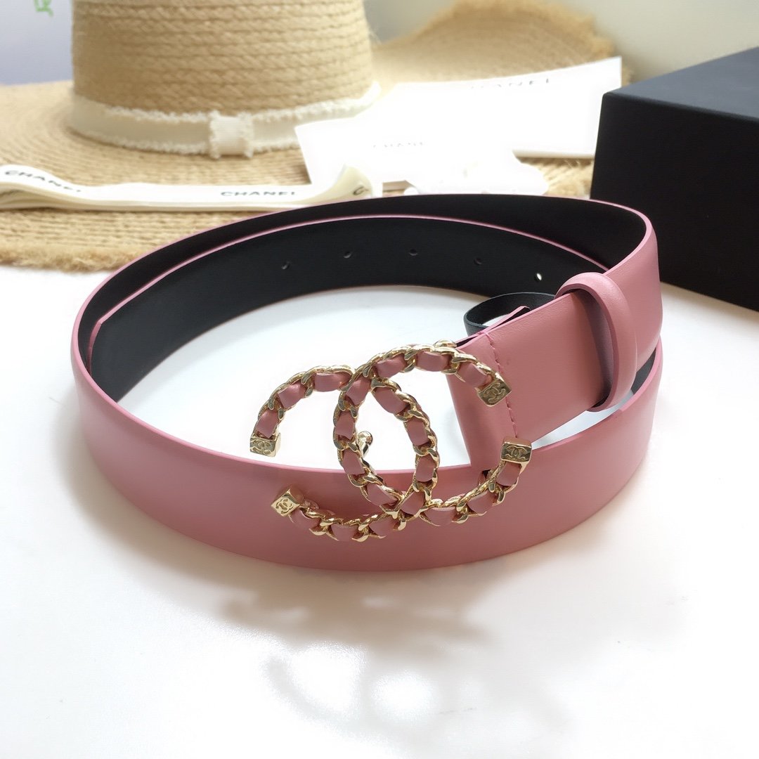 Chanel Belt With Double C Buckle Pink with Gold mix Pink Hardware Women Belt