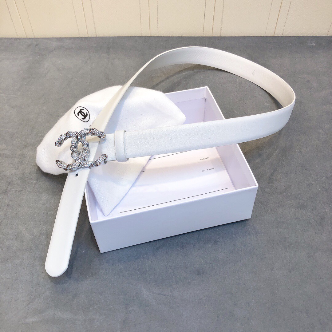 Chanel Belt With Double C Buckle White Women Belt