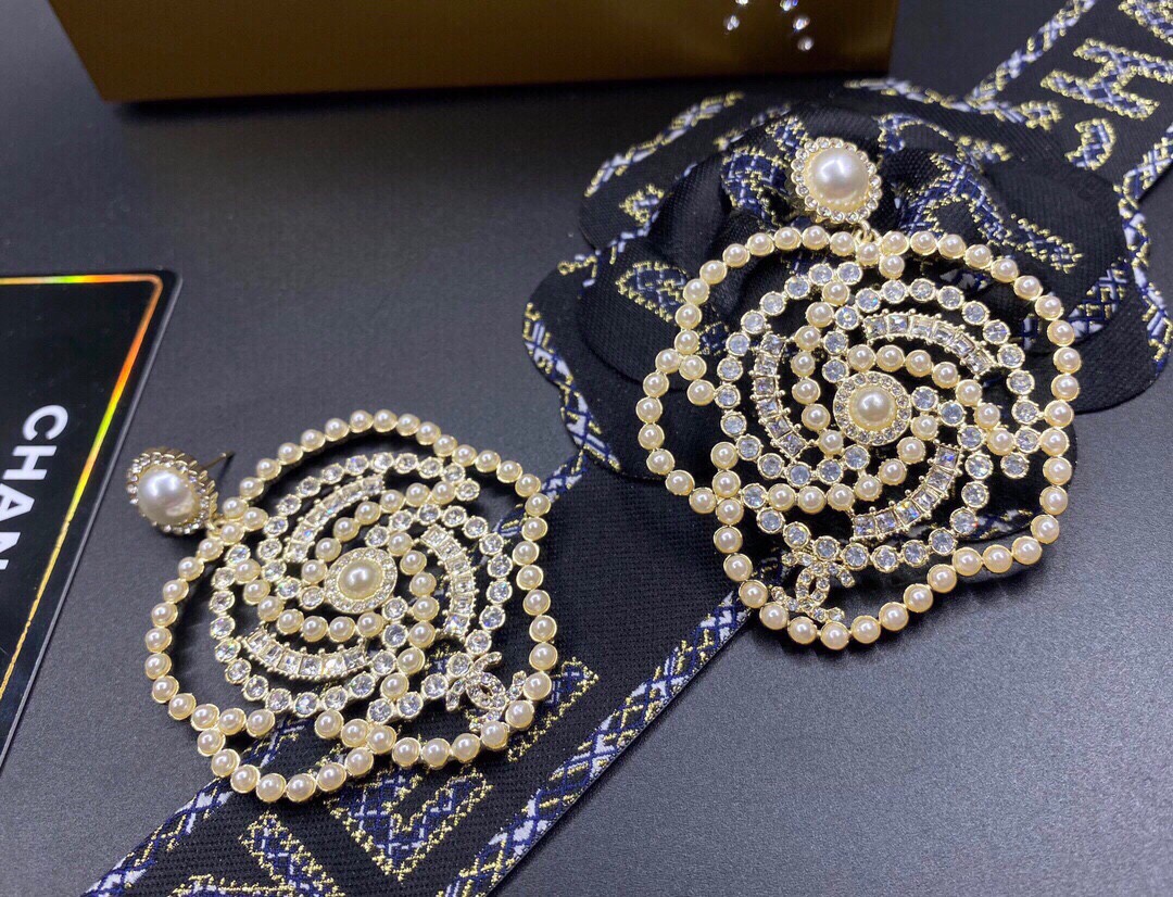 Chanel Big Camellia Pearl Earrings Gold Tone For Women