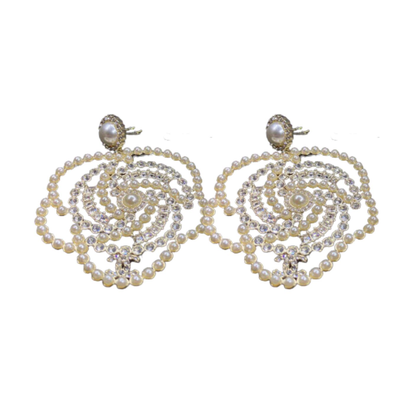 Chanel Big Camellia Pearl Earrings Gold Tone For Women