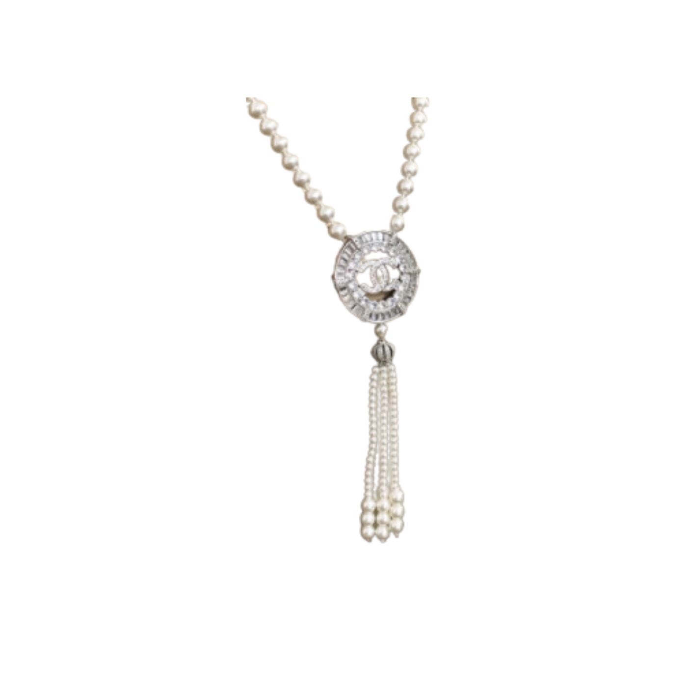 Chanel Big Circle Pendant Pearl Necklace White For Women