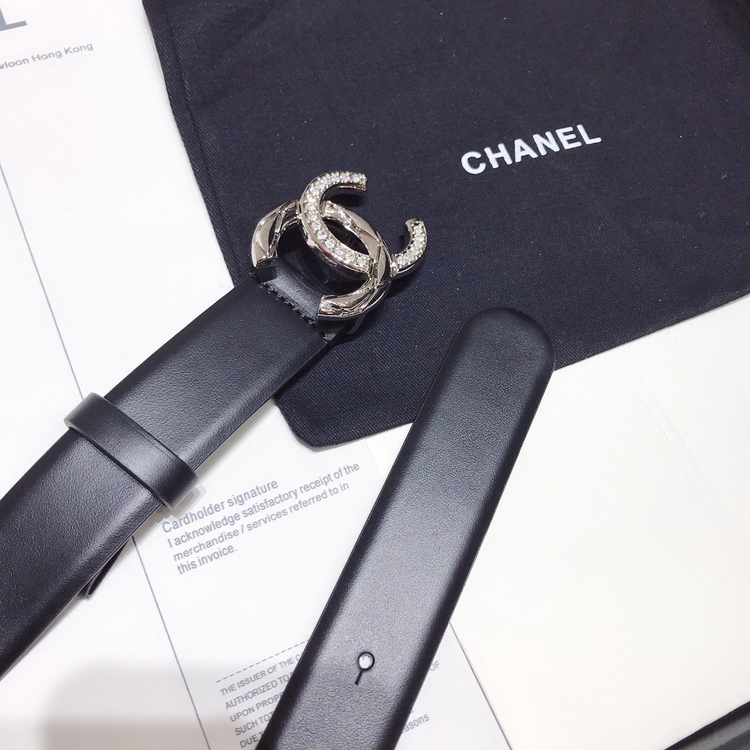 Chanel Black Belt With Double C Buckle Silver-Toned Metal Women Belt