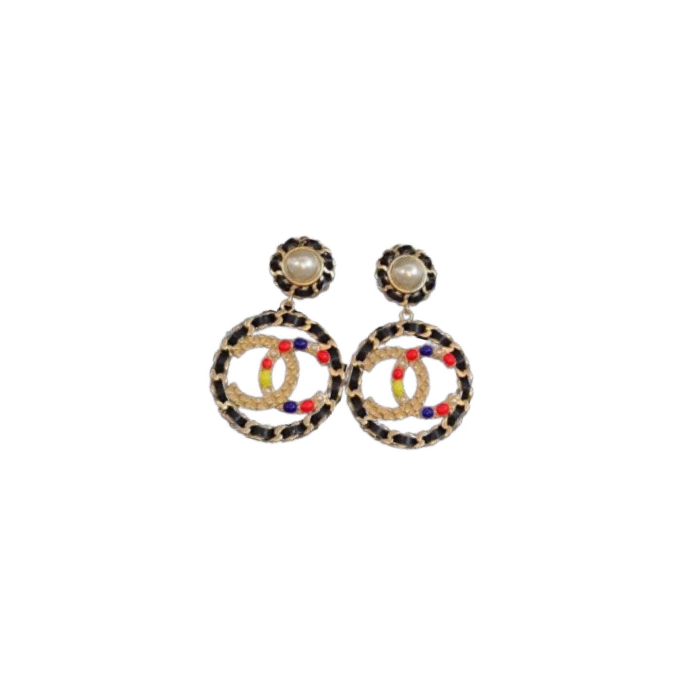 Chanel Black Border Earrings Gold Tone For Women