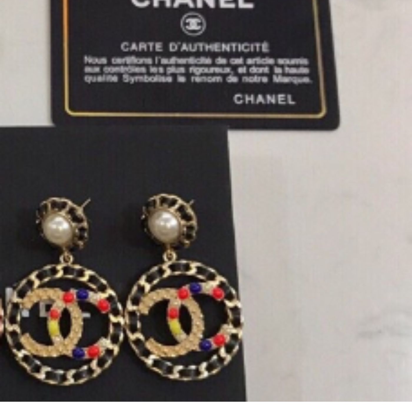 Chanel Black Border Earrings Gold Tone For Women