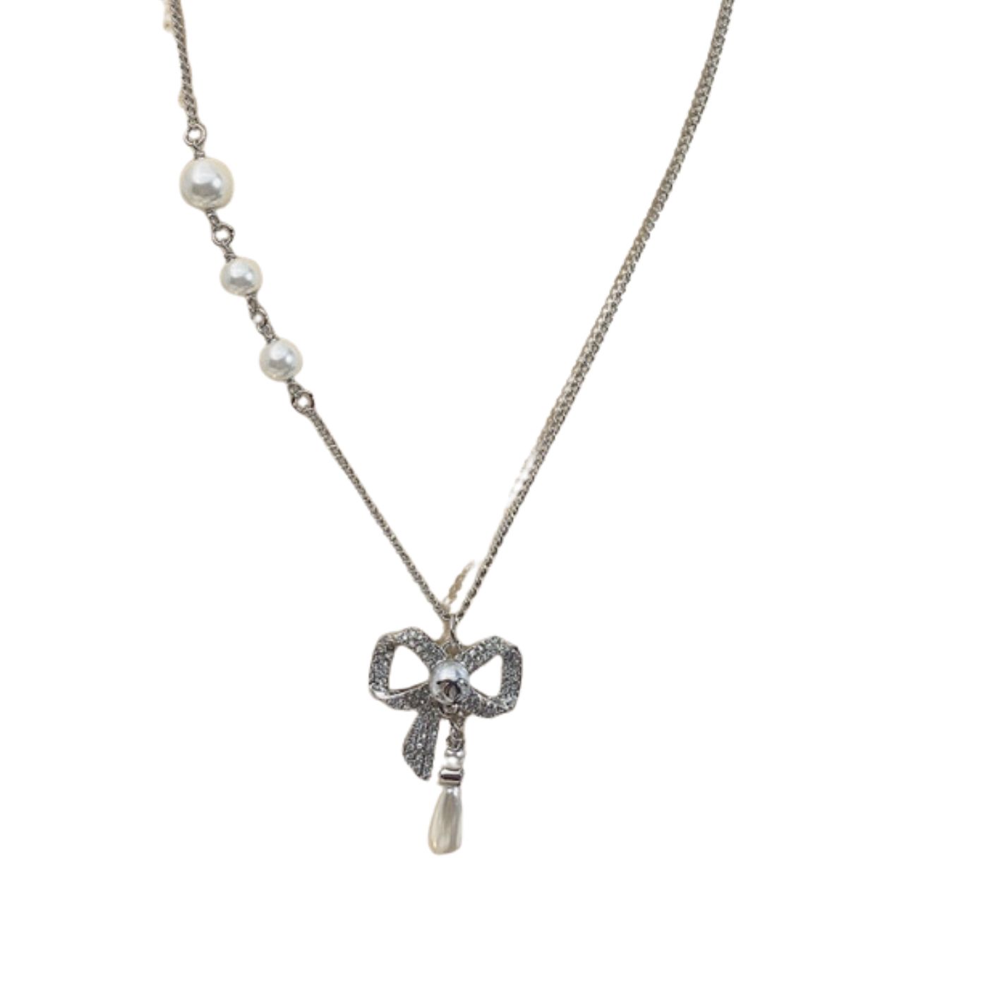 Chanel Bow Necklace Silver For Women