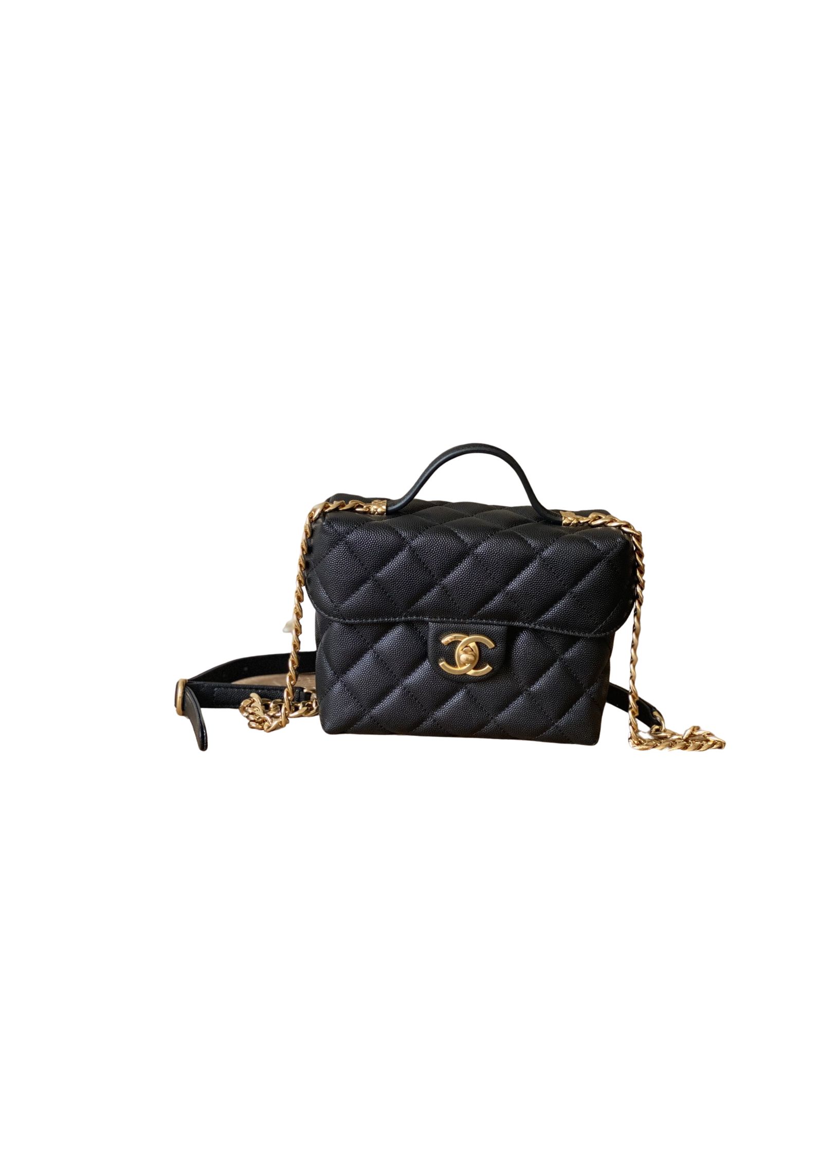 Chanel Box Vanity Bag With Handle Black/White For Women 6.8 in / 17.5 cm AS3729 10601