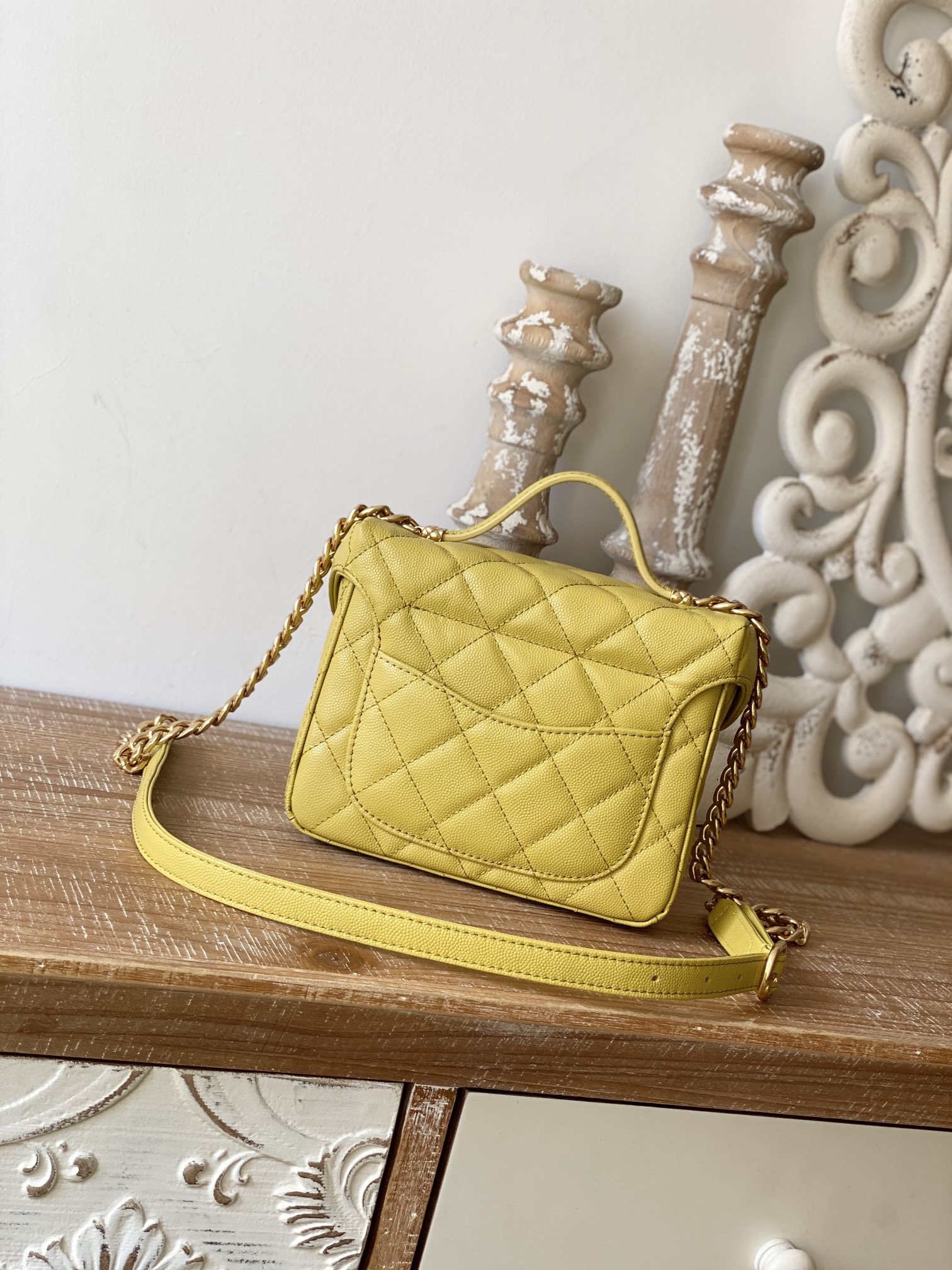 Chanel Box Vanity Bag With Handle Yellow/Light Orange For Women 6.8 in / 17.5 cm AS3729 NL296