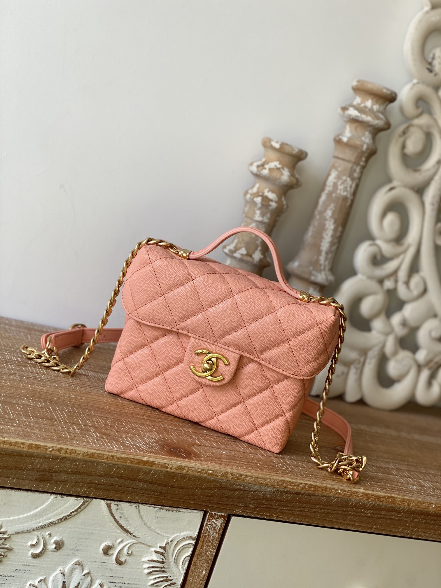 Chanel Box Vanity Bag With Handle Yellow/Light Orange For Women 6.8 in / 17.5 cm AS3729 NL296