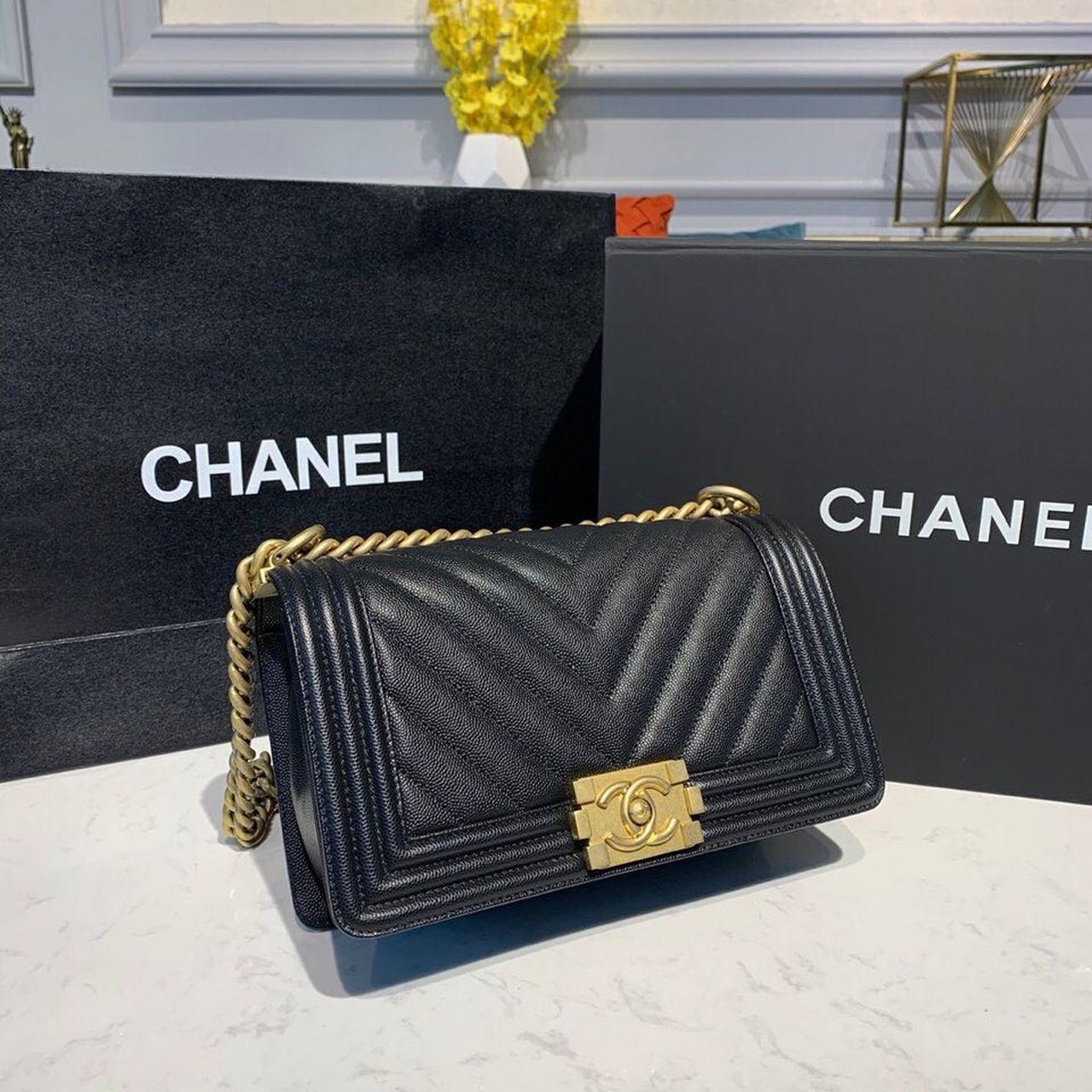 Chanel Boy HandBag Black For Women, Women’s Bags, Shoulder And Crossbody Bags 9.8in/25cm