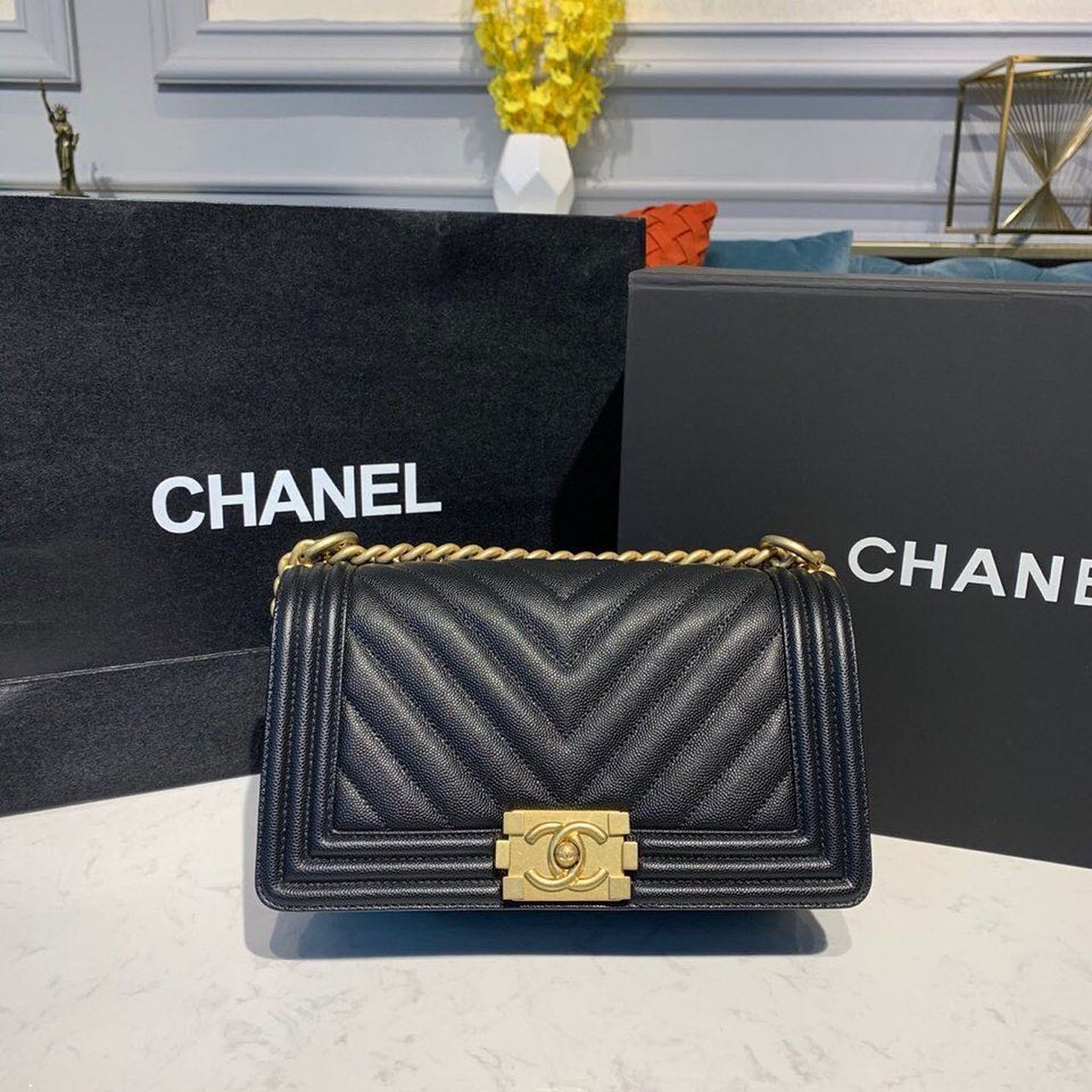 Chanel Boy HandBag Black For Women, Women’s Bags, Shoulder And Crossbody Bags 9.8in/25cm