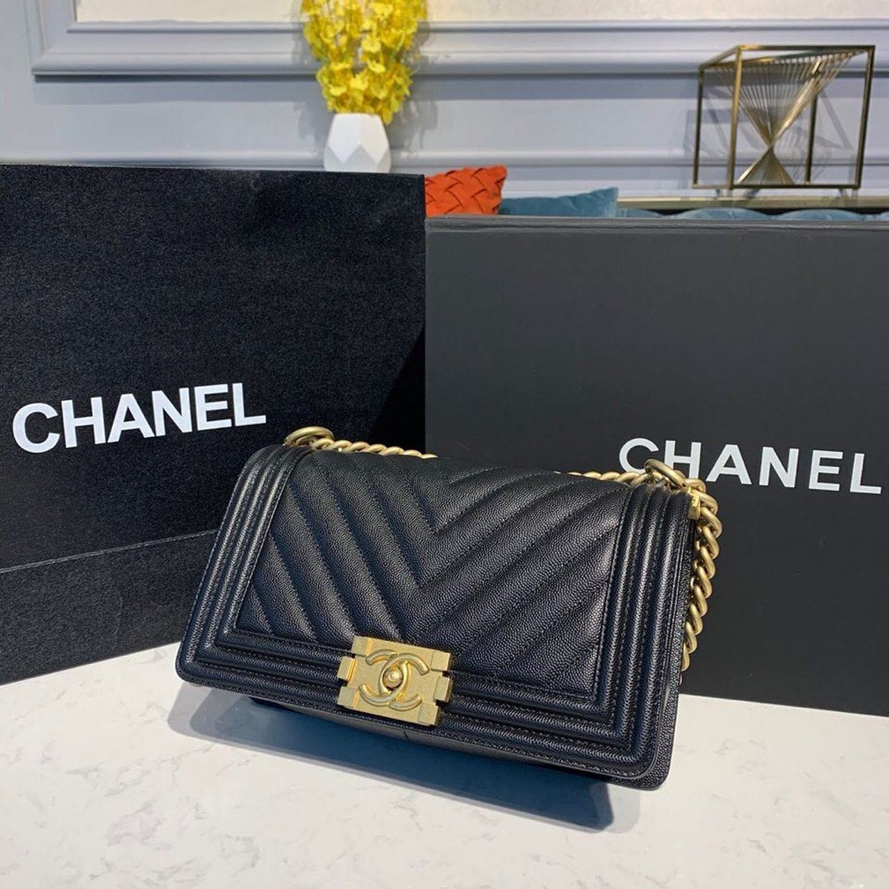Chanel Boy HandBag Black For Women, Women’s Bags, Shoulder And Crossbody Bags 9.8in/25cm