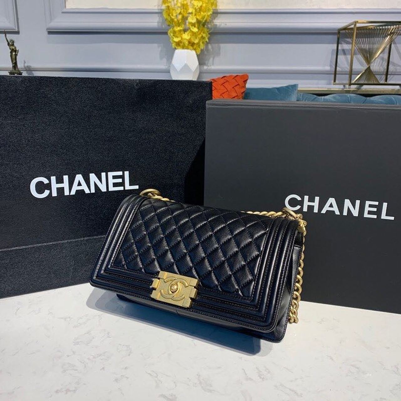 Chanel Boy Handbag Gold Toned Hardware Black For Women, Women’s Bags, Shoulder And Crossbody Bags 9.8in/25cm