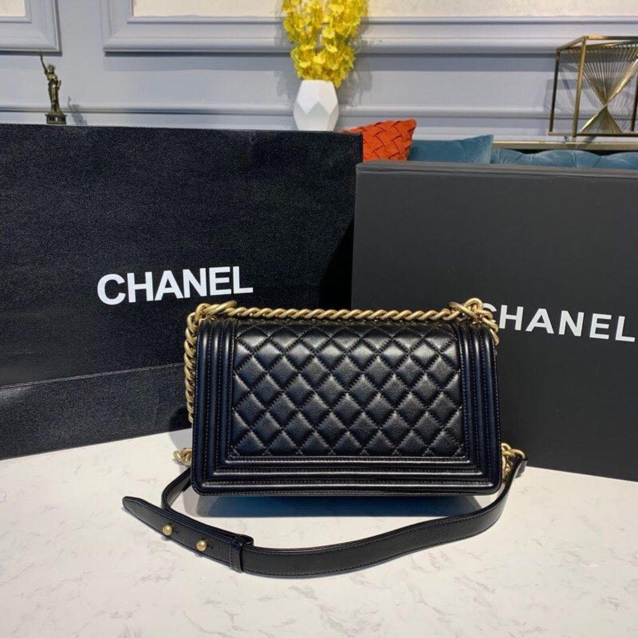 Chanel Boy Handbag Gold Toned Hardware Black For Women, Women’s Bags, Shoulder And Crossbody Bags 9.8in/25cm