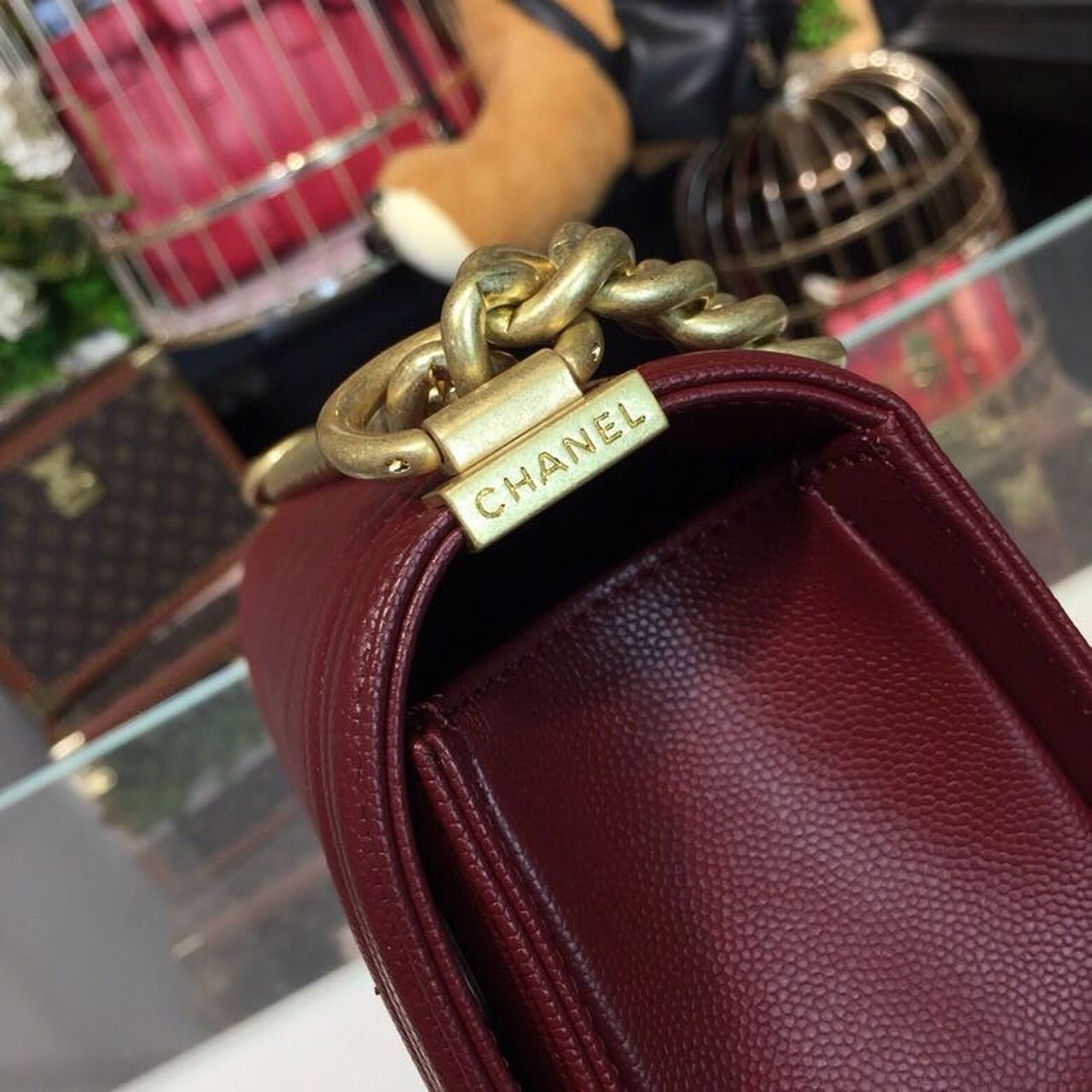Chanel Boy Handbag Gold Toned Hardware Burgundy For Women, Women’s Bags, Shoulder And Crossbody Bags 9.8in/25cm
