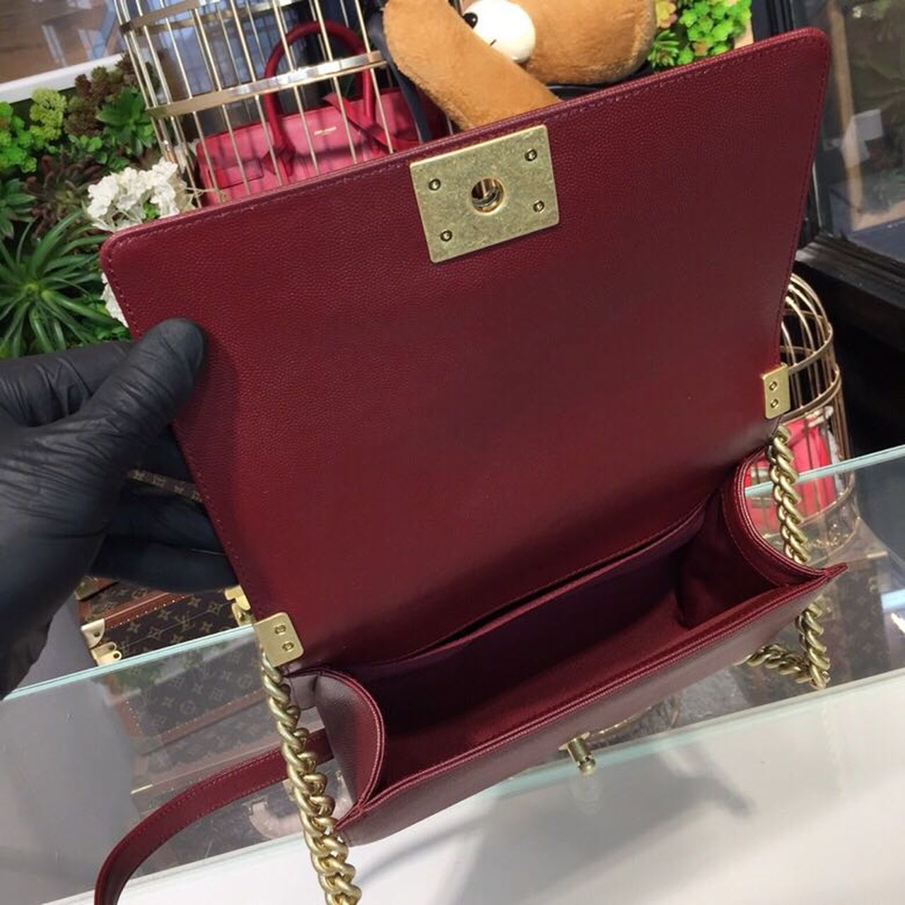 Chanel Boy Handbag Gold Toned Hardware Burgundy For Women, Women’s Bags, Shoulder And Crossbody Bags 9.8in/25cm