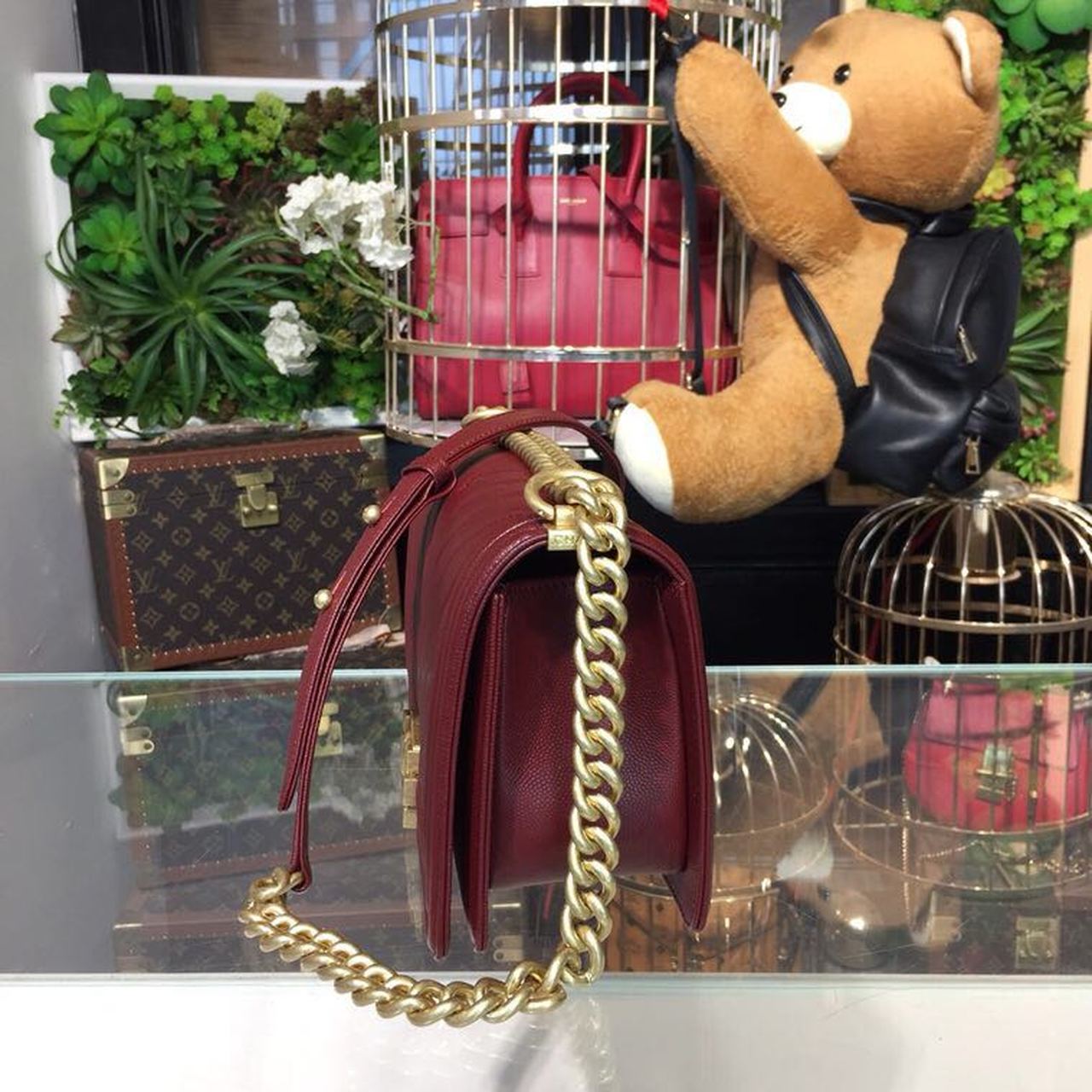 Chanel Boy Handbag Gold Toned Hardware Burgundy For Women, Women’s Bags, Shoulder And Crossbody Bags 9.8in/25cm