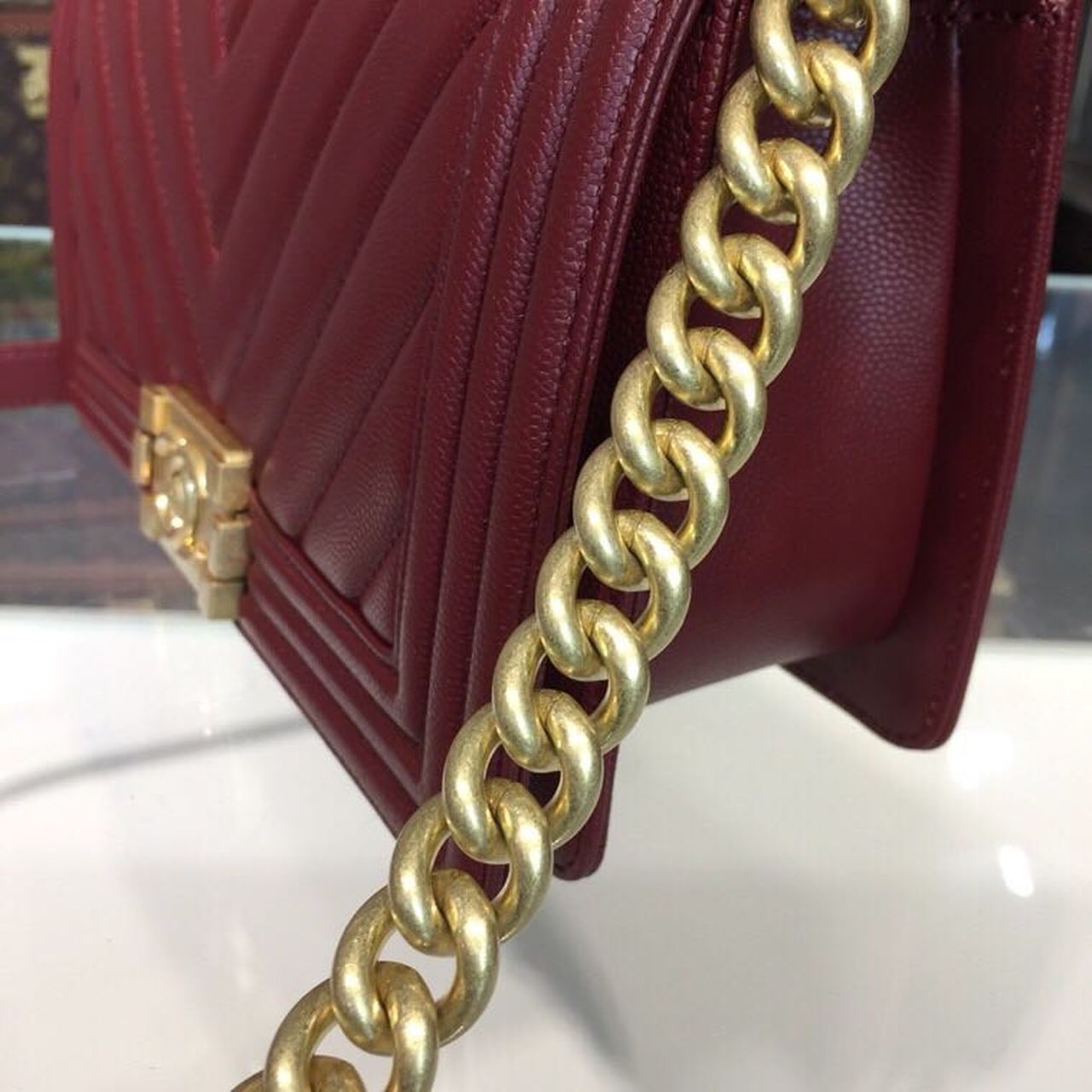 Chanel Boy Handbag Gold Toned Hardware Burgundy For Women, Women’s Bags, Shoulder And Crossbody Bags 9.8in/25cm