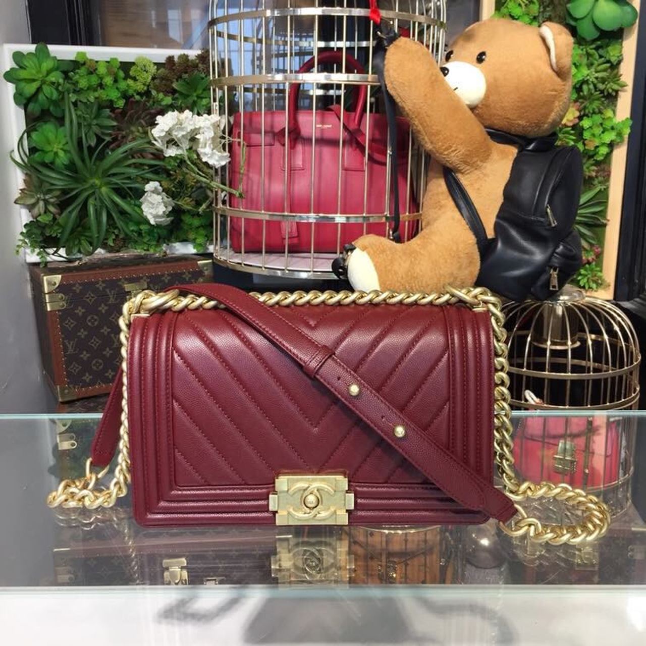 Chanel Boy Handbag Gold Toned Hardware Burgundy For Women, Women’s Bags, Shoulder And Crossbody Bags 9.8in/25cm